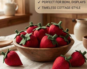 Handmade Fabric Strawberries,  Ornaments, Plush Strawberry,  Kitchen Home Decor, Easter Hosting Gifts, Display, Accessories