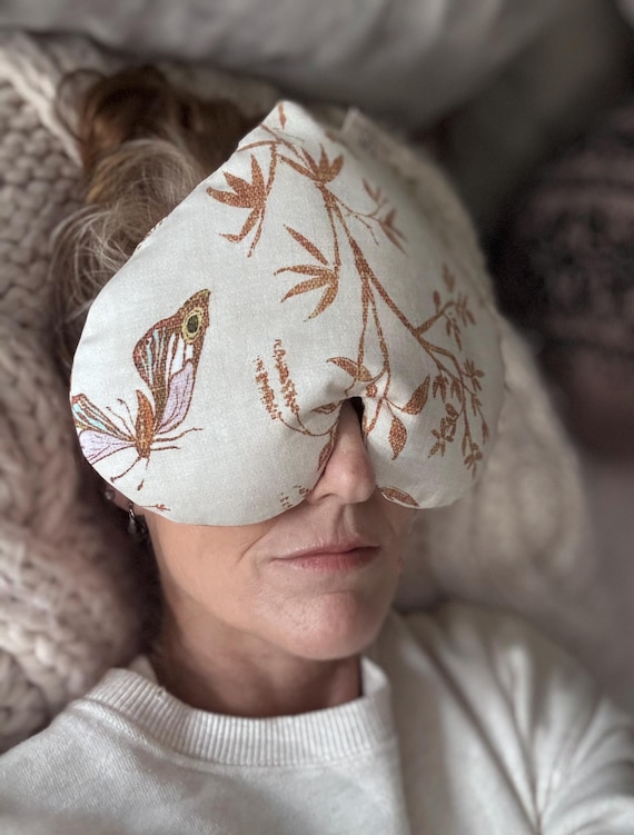 Weighted Heart Eye Pillow, Butterfly Chinoiserie Cream, Microwavable Heat Pack, Relaxing Gift, Sleep Mask