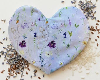 Weighted Heart Eye Pillow, Purple Floral, Washable, Cooling, Warming, Calming Aromatherapy, Mothers Day Gift