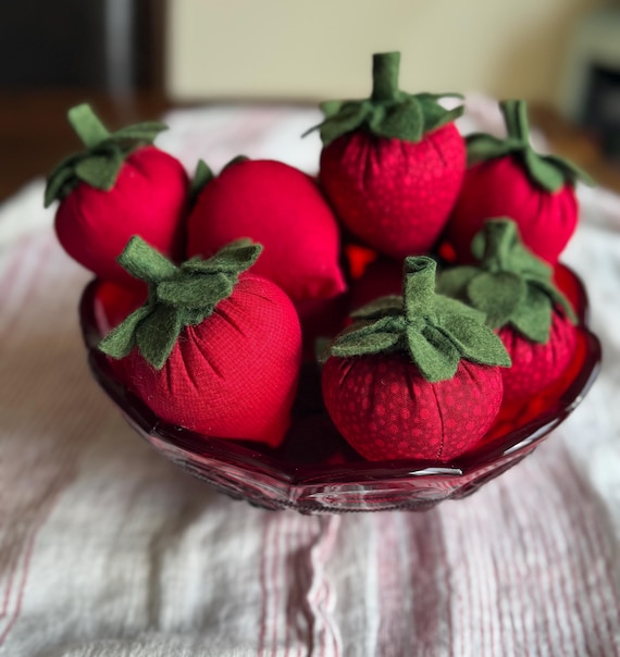 Red Fabric Strawberries, 6 Berries, Berry Home Decorations, Handmade Plush Valentines Gift For Her