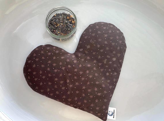 Weighted Heart Eye Pillow, Brown Floral, Aromatherapy, Heatable, Microwavable, Flaxseed, Scented, Unscented, Spa & Relaxation