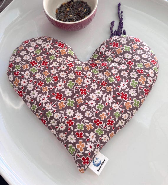 Weighted Heart Eye Pillow, Brown Floral,Microwavable, Flaxseed Warmer, Lavender, Headache Relief, Spa & Relaxation
