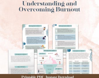 May include: A printable PDF guide to understanding and overcoming burnout. The guide includes information on warning signs, different types of burnout, and the burnout iceberg. It also includes a comparison of burnout and depression.