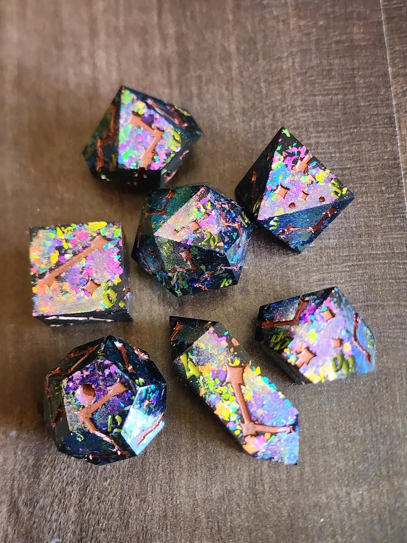 Chaotic Rainbow oversized constellation handmade resin dice set