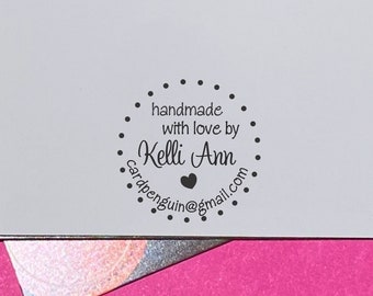 Custom Handmade By Rubber Stamp Personalized Created by Signature logo Stamper, stamp for back of cards, hand made with love rubber stamp