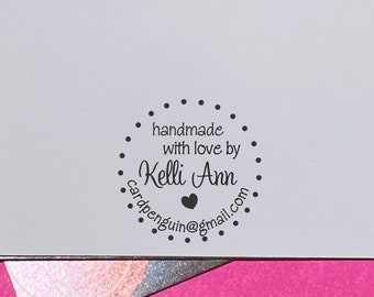 Custom Handmade By Rubber Stamp Personalized Created by Signature logo Stamper, stamp for back of cards, hand made with love rubber stamp