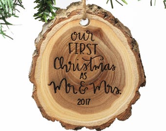 Our First Christmas, Mr and Mrs, Engraved Wood Ornament, Custom Wood Ornament, Personalized Wood Ornament, Newlywed Gift --60047-OR16-007