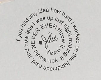 Custom Sassy Signature Rubber Stamp, For Back of Handmade Cards, Personalized Logo Stamper