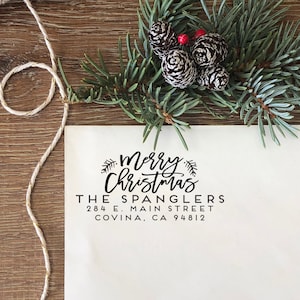 Self inking Merry Christmas Return Address Stamp, Return address rubber stamp, Return Address stamper, Christmas Card Family Address Stamps