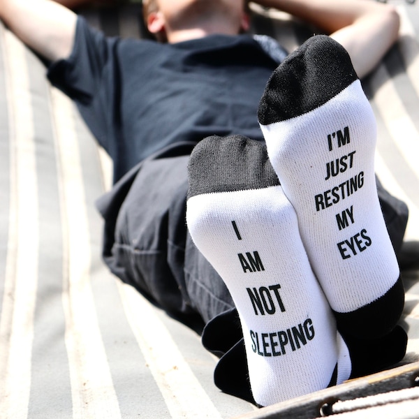 Funny Socks, Resting My Eyes Socks, Ankle Socks, Socks, Gift for Dad,  Fathers Day gift, Stocking stuffer, gift for him  --62172-SOX2-603