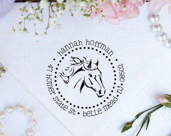 Horse Return Address Stamp, Horse gift idea, Equestrian Address Stamper, Self Inking Stamp, Rubber Stamp, Custom Stamps --02777-IS53-000