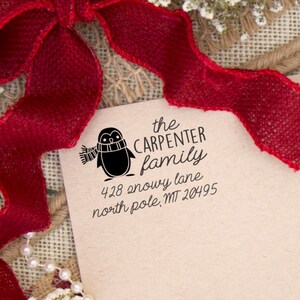 Self inking Christmas Return Address Stamp, Family Christmas Stamp, Cute Penguin Return Address Stamp, Family Stamp for Christmas Cards