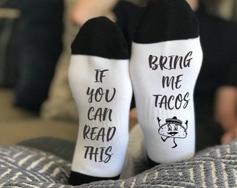 Si vous pouvez lire ceci, Taco chaussettes, chaussettes drôles, chaussettes, chaussettes personnalisés, Custom chaussettes, chaussettes fantaisie, Cool chaussettes, Tacos--62174-SOX2-603