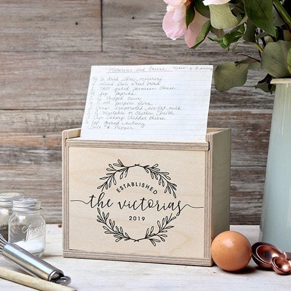 Recipe Box Engraved Recipe Box Wedding gift Wooden Recipe Etsy