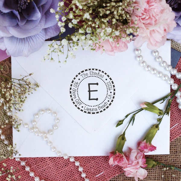 Self Inking Monogram Stamp - Cute polka dot Custom Return Address Rubber Stamp Self inking --2208
