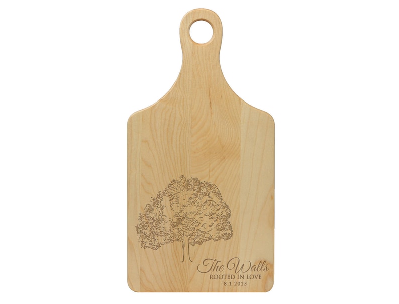 Anniversary Retirement Family Tree Rooted in Love Personalized MAPLE Paddle Cutting Board Custom Engraved Wedding --21017-PADB-022