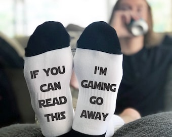 If You Can Read This, Funny Socks, Personalized Socks, Custom Socks, Novelty Socks, Funny Gift, gaming, go away, Cool Socks --62332-SOX1-603