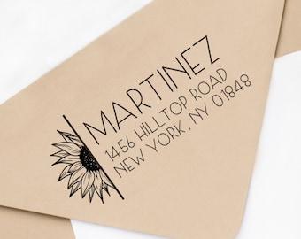 Sunflower Return Address Stamp, Personalized Floral Custom Stamper