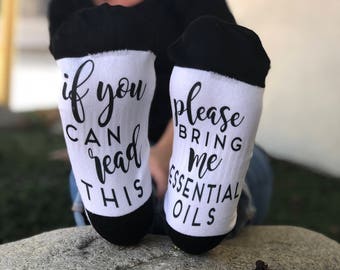 Essential Oils Socks If you can read this, Stocking Stuffer, Secret Santa Gift, Funny Gifts, Co-Worker Gift , Funny Socks --61086-SOX1-603