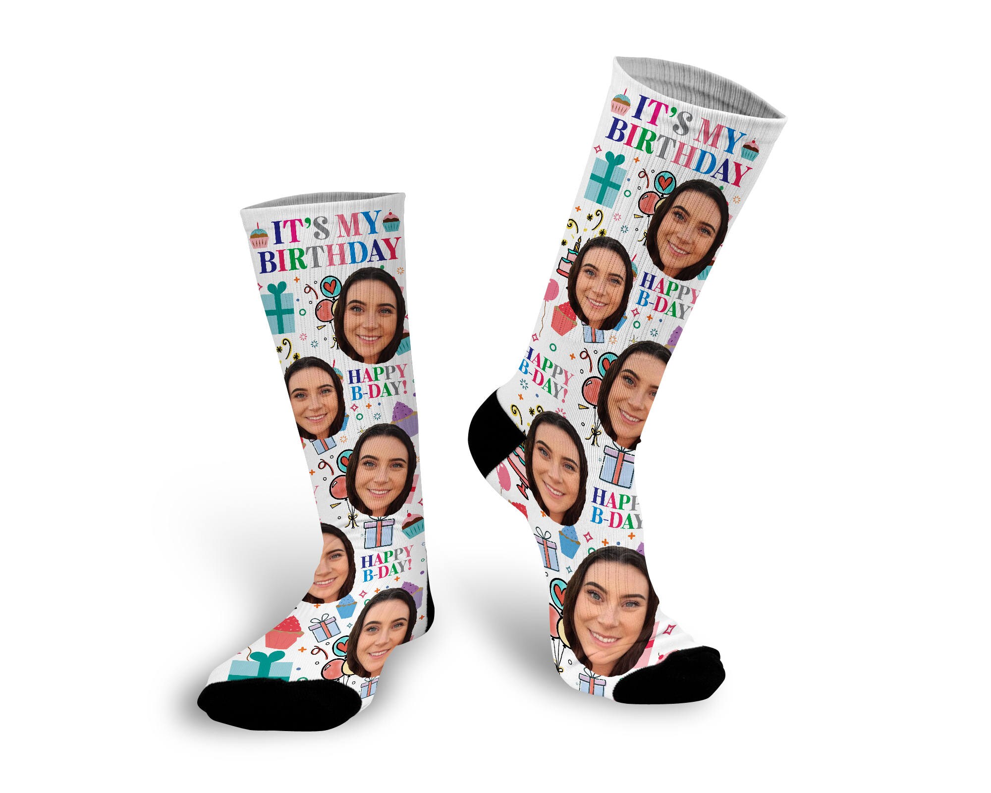 Custom Happy Birthday Photo Socks Birthday Gift Personalized Etsy