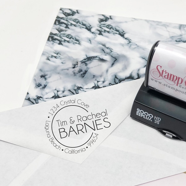 Return address stamp, wedding stamp, newlywed stamp, rubber stamp, clear block, self inking stamp, wedding gift, wood mount --10017-PI44-000