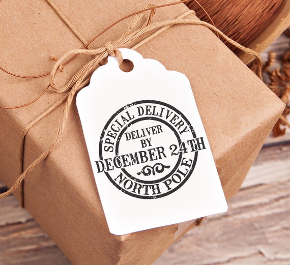 Gift Tag Rubber Stamp, Special Delivery, Do Not Open Until, Customized Christmas Tags, DIY Gift Tag, Holiday Stamp --25156-CB17-000