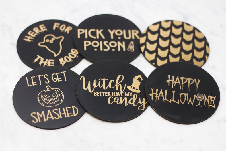 Halloween Coaster Set Funny Halloween Coasters Engraved image 0