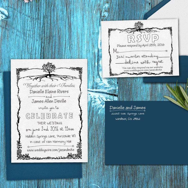 Rustic DIY Wedding invitation Stamp SET with Invitation -13007-MULT-000 Return address and Monogram