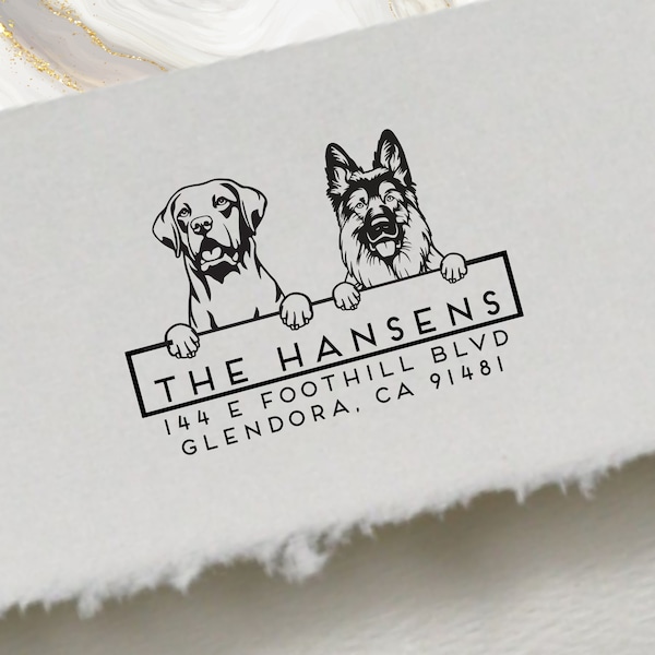 Return Address Stamp 2 dog option, Your Dog on a Return address stamp, Return Address stamp, Personalized Address Stamp, Dogs Rubber Stamp