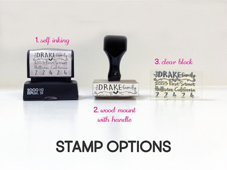 Custom Personalized Return Address Stamp, Rubber Wood Mount Clear Block Stamper, Fancy Monogram Address Stamp, Self Inking, Ink Pad 2222 image 2