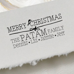 Family names on a rubber stamp to sign your Christmas Cards Merry Christmas tag  Stamp, Christmas card tag stamp Personalized Family stamper