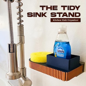 Kitchen Sink Organizer | Magnetic Soap & Sponge Holder with Drain Spout | Custom Color Kitchen Caddy