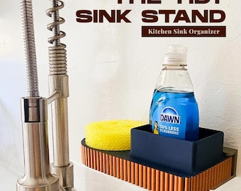 Kitchen Sink Organizer | Magnetic Soap & Sponge Holder with Drain Spout | Custom Color Kitchen Caddy