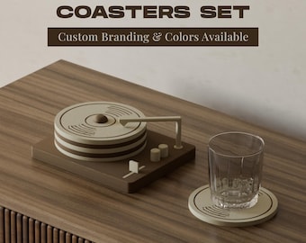 Customizable Vintage-Inspired Record Player Coaster Set – Functional Decor with a Retro Twist!
