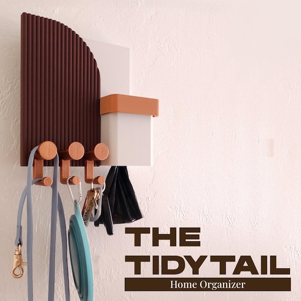 The TidyTail Modern Wall Organizer – Coat & Key Rack with Dog Bag Dispenser + Mail Holder | Pet Owner Entryway Storage | Custom Colors