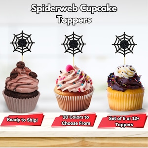 Spiderweb Cupcake Toppers, Halloween Birthday Decorations, Spider Birthday Party Decor, Insect Baby Shower Toppers, Halloween Party Decor