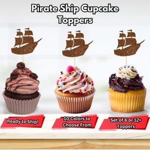 Pirate Ship Cupcake Toppers, Pirate Baby Shower Decor, Halloween Cupcake Toppers, Pirate Food Picks, Pirate Themed Birthday Decorations