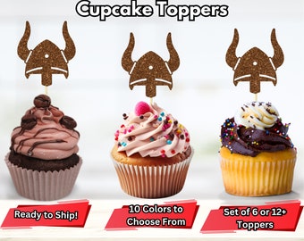 Viking Helmet Cupcake Toppers, Medieval Birthday Decor, Viking Party Decor, Viking Food Picks, Fantasy Theme Cupcake Toppers