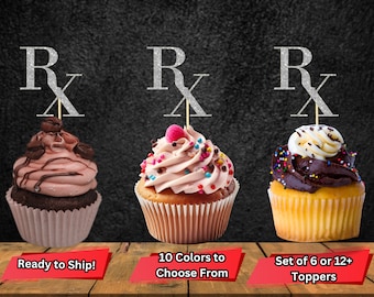 RX Cupcake Toppers, Pharmacy Cupcake Topper, Prescription Cupcake, Doctor Party Decor, Pharmacy Decor, Pharmacist Graduation Decor, Medicine