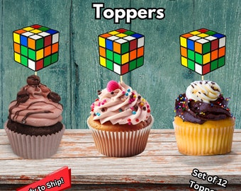 Puzzle Cube Cupcake Toppers, 3x3 cube, 3x3 cupcake topper, Speedcubing, Puzzle Cube Theme Party, 70&#39;s Theme, Puzzle Cube Solving