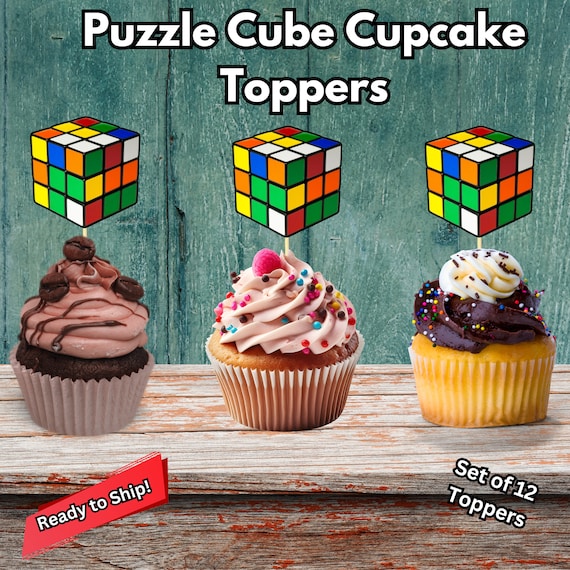 Puzzle Cube Cupcake Toppers, 3x3 cube, 3x3 cupcake topper, Speedcubing, Puzzle Cube Theme Party, 70's Theme, Puzzle Cube Solving