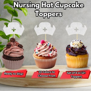 Nurse Hat Cupcake Toppers, Nurse Decorations, Dr Decor, Nursing Party, Nurse Week, Nurse Graduation Cupcake Toppers, NCLEX Exam Toppers