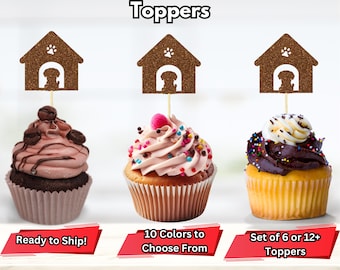 Adornos para cupcakes con forma de casita de perro, decoración para fiesta del día de los ladridos, decoración para fiesta Let's Pawty, decoración de cumpleaños para perros, adornos para cupcakes con forma de perro