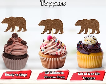 Bear Cupcake Toppers, Buffalo Plaid Party, Woodland Party Decor, Lumberjack Party Decor, Forest Party Decor, Woodland Bear Cupcake Toppers