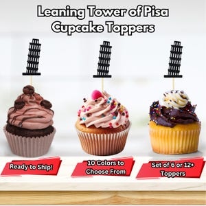 Topos de cupcake da Torre de Pisa, decoração para festa de viagem, decorações para festa com tema de pizza, decoração para festa de aniversário italiana