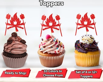 Campfire Cupcake Toppers, Campfire Food Picks, Buffalo Plaid Party, Lumberjack Party Decor, Smores Party Decor, Camping Party Decor