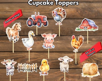 Watercolor Farm Animal Cupcake Toppers, Barnyard Animals Cupcake Toppers, Floral Farm Baby Shower Gender Neutral Farm Decor