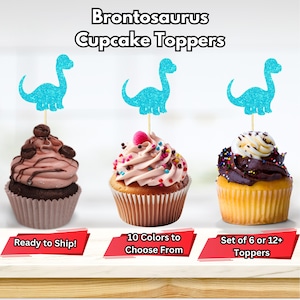 Brontosaurus Cupcake Toppers, Dinosaur Cupcake Toppers, Dinosaur Party Decorations, Dinosaur Themed Birthday Party Decor