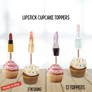 Lipstick Watercolor Cupcake Toppers, kisses, drawn lips, birthday decor, party, lips, pink red lipstick, lipstick theme, make up party, spa