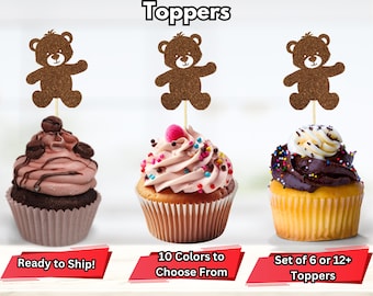Teddy Bear Cupcake Toppers, Teddy Bear Baby Shower Decor, Teddy Bear 1st Birthday Party Decor, Teddy Bear 2nd Birthday Party